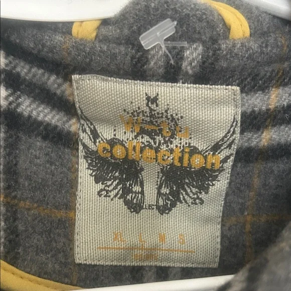 W-Ty Collection Plaid Black, yellow and Gray Pea Coat - Picture 2 of 6